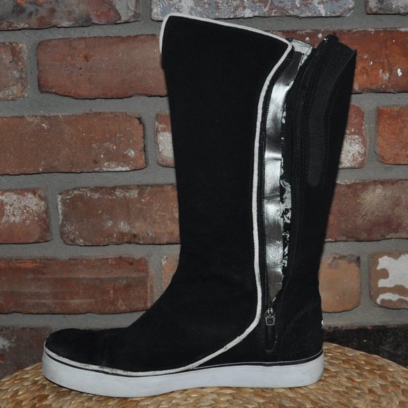 Puma Black & White Suede Tall Calf Zip-up High Top Sneaker Boots US 7, EUR 37.5 - Picture 9 of 12